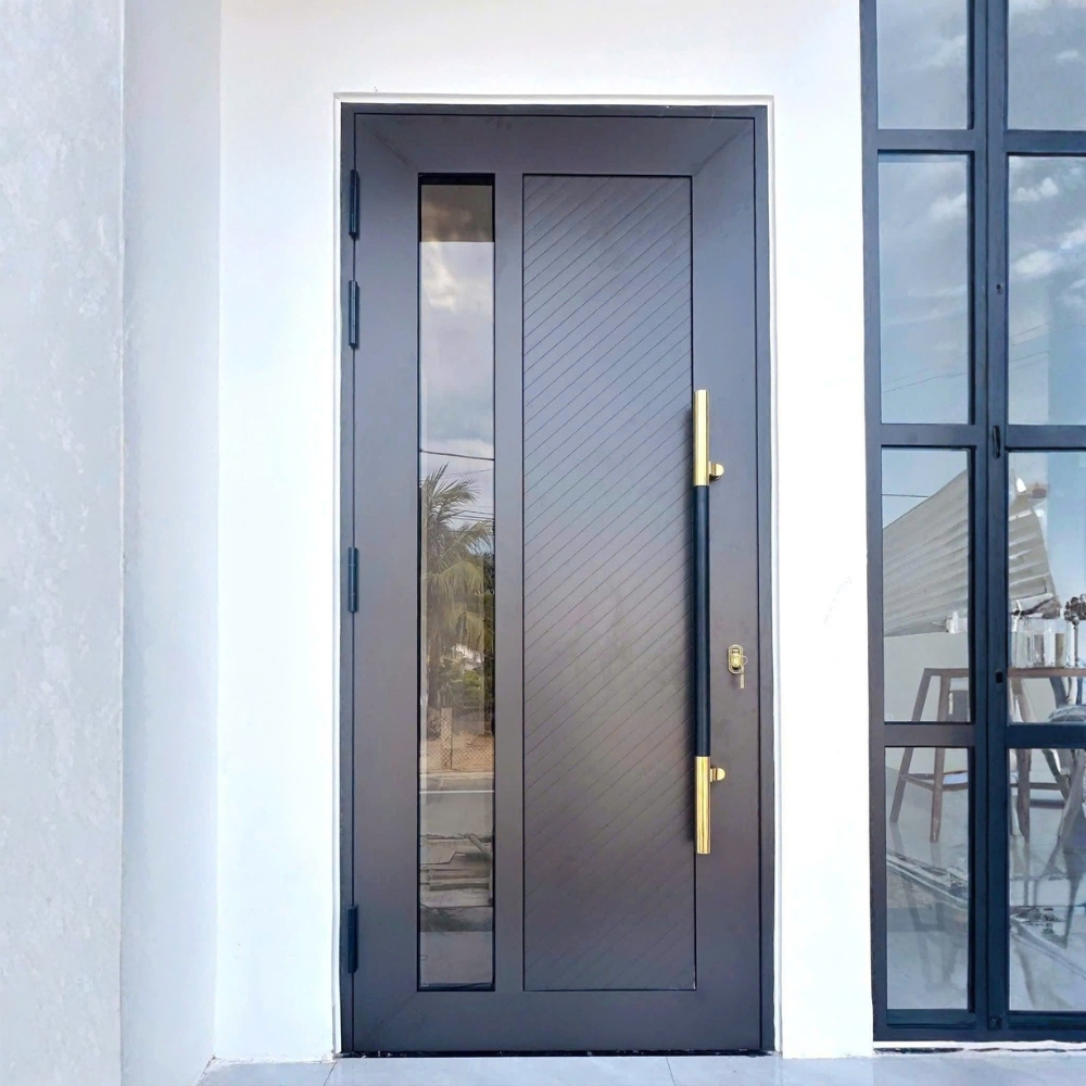 Cửa Nhôm Tấm Liền Nguyên Khối 1 Cánh Xám Ghi