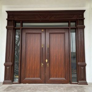 Cửa Nhôm Tấm Liền Nguyên Khối 2 Cánh Giả Gỗ